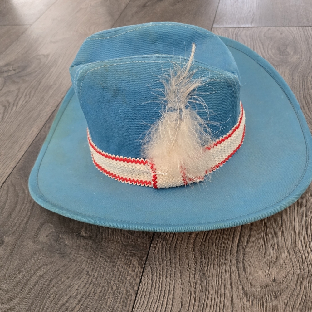 Vintage American Hat Blue Cowboy Hat With Feather - Picture 4 of 8